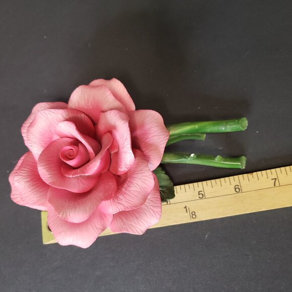 Beautiful Vintage Fabar Capodimonte Porcelain Pink Rose Figurine 6" FLAW - Picture 10 of 11